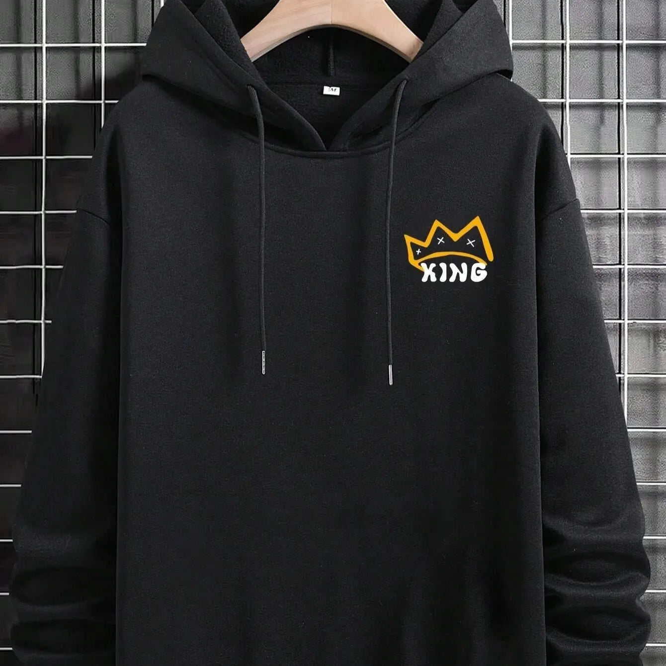 Harajuku hooded sweatshirt in black with printed design, polyester fibre fabric, women's casual top