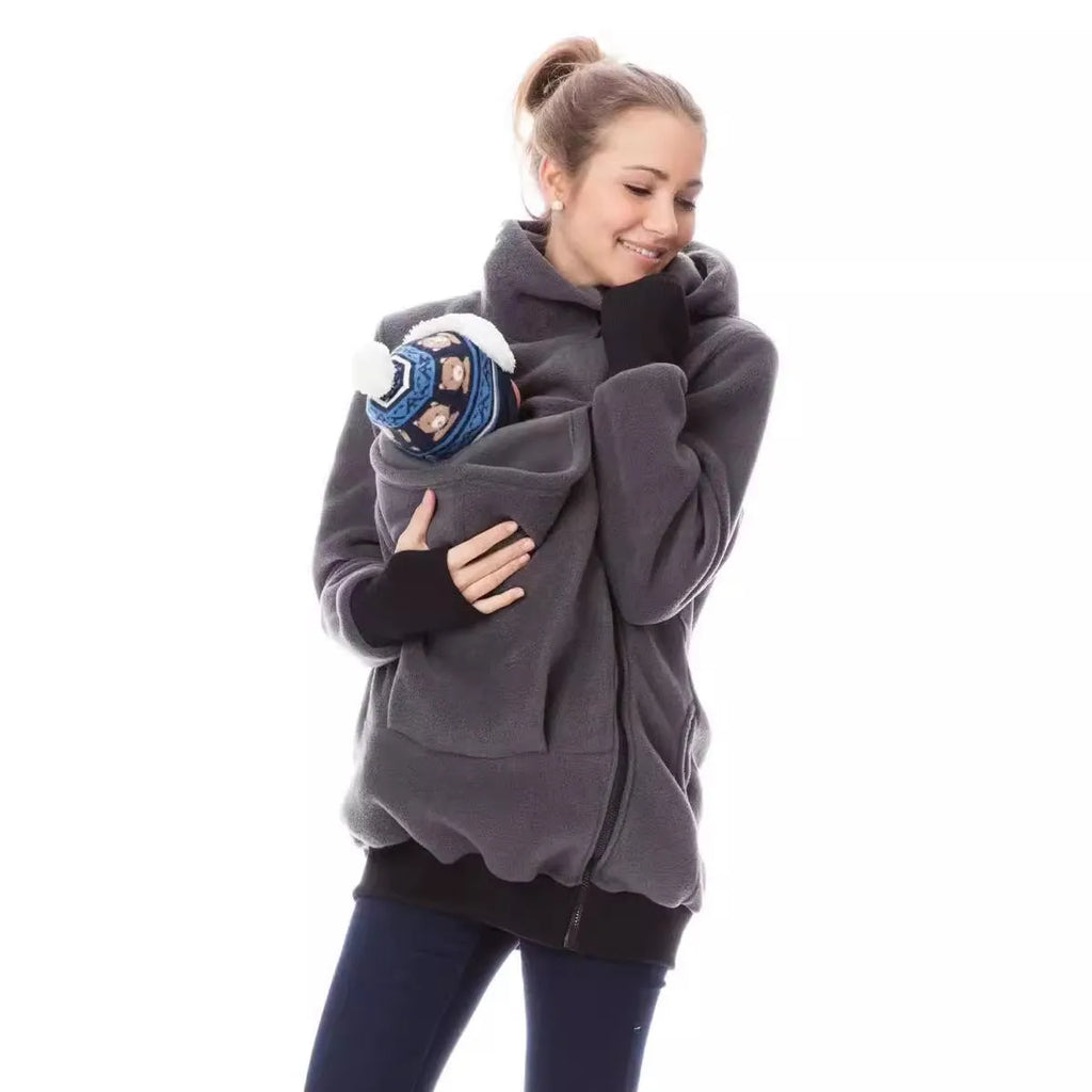 Red women's loose fit polar fleece sweater with long sleeves for autumn and winter.