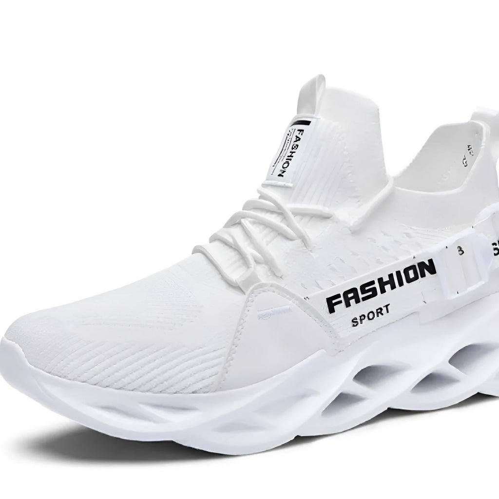 Unisex casual platform sneakers with flying woven upper and rubber sole in white, sizes 36-46