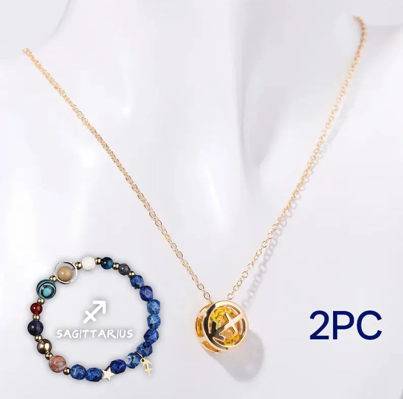 Natural stone bead necklace and bracelet set laid flat, showing coordinated beads in a selected style.