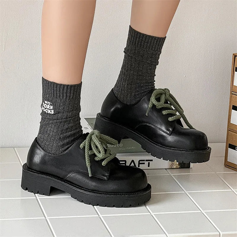 Big Head Derby platform casual leather shoes in classic colours on a white background