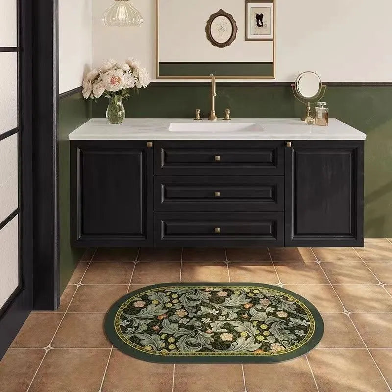 Non-slip quick-drying diatom oil floor mat, square printed bathroom mat in multiple sizes and designs