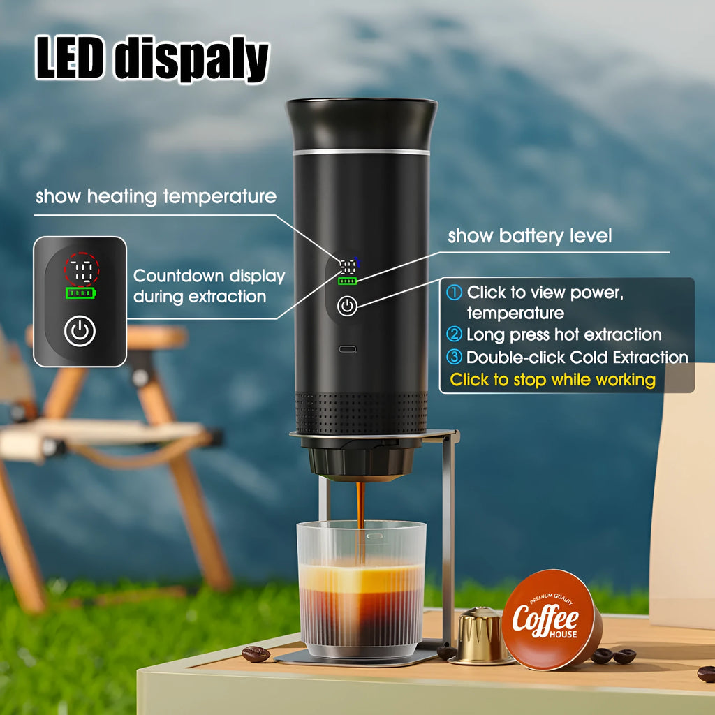 Portable electric capsule coffee machine with LCD display for car travel use