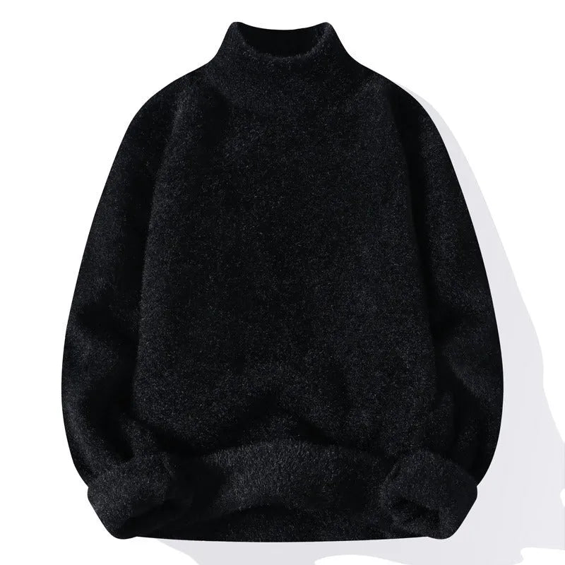 Men's half turtleneck sweater winter solid colour pullover long sleeve in black straight fit