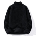 Men's half turtleneck sweater winter solid colour pullover long sleeve in black straight fit