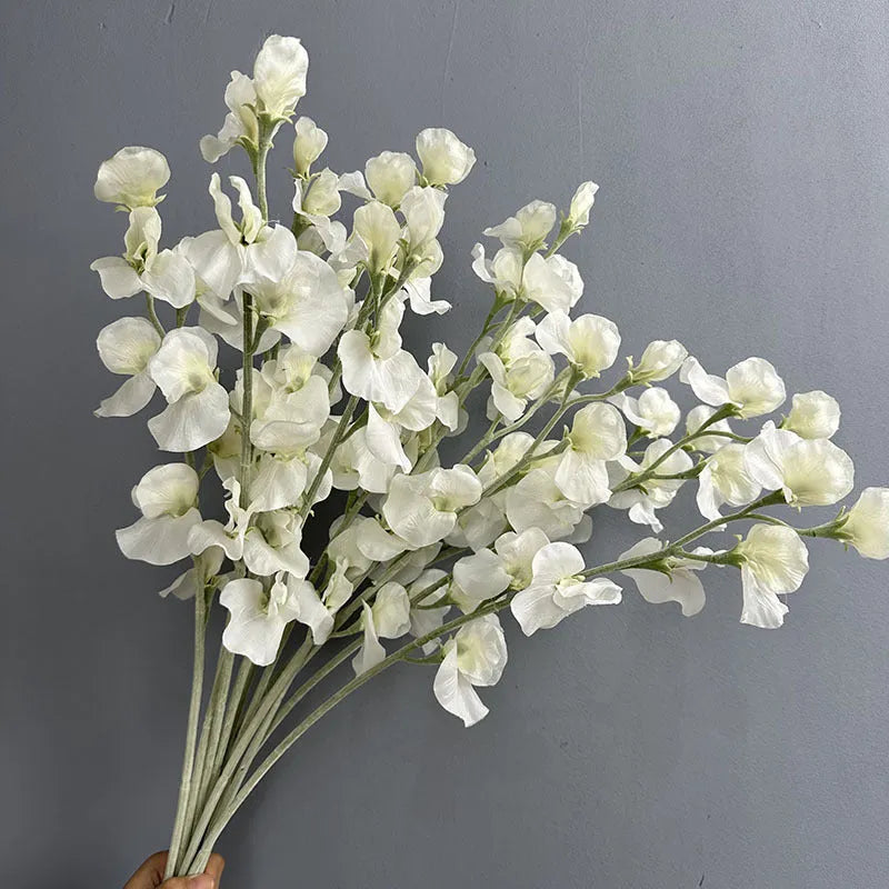 Purple flocking fragrant pea fake flower silk stem 63cm tall for wedding decor and photography props