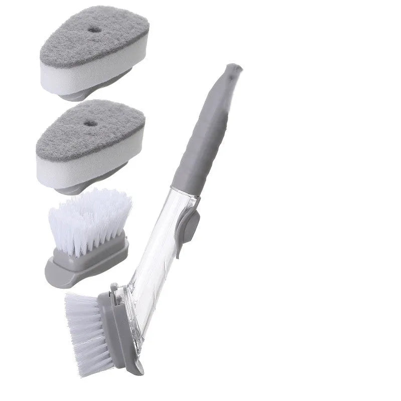 2 in 1 long handle cleaning brush with removable brush head and sponge attachment, PP and nylon materials, kitchen dishwashing tool