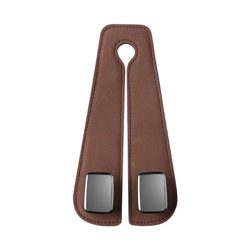 Alloy car seat hook with suede padding in various colour options for vehicle storage