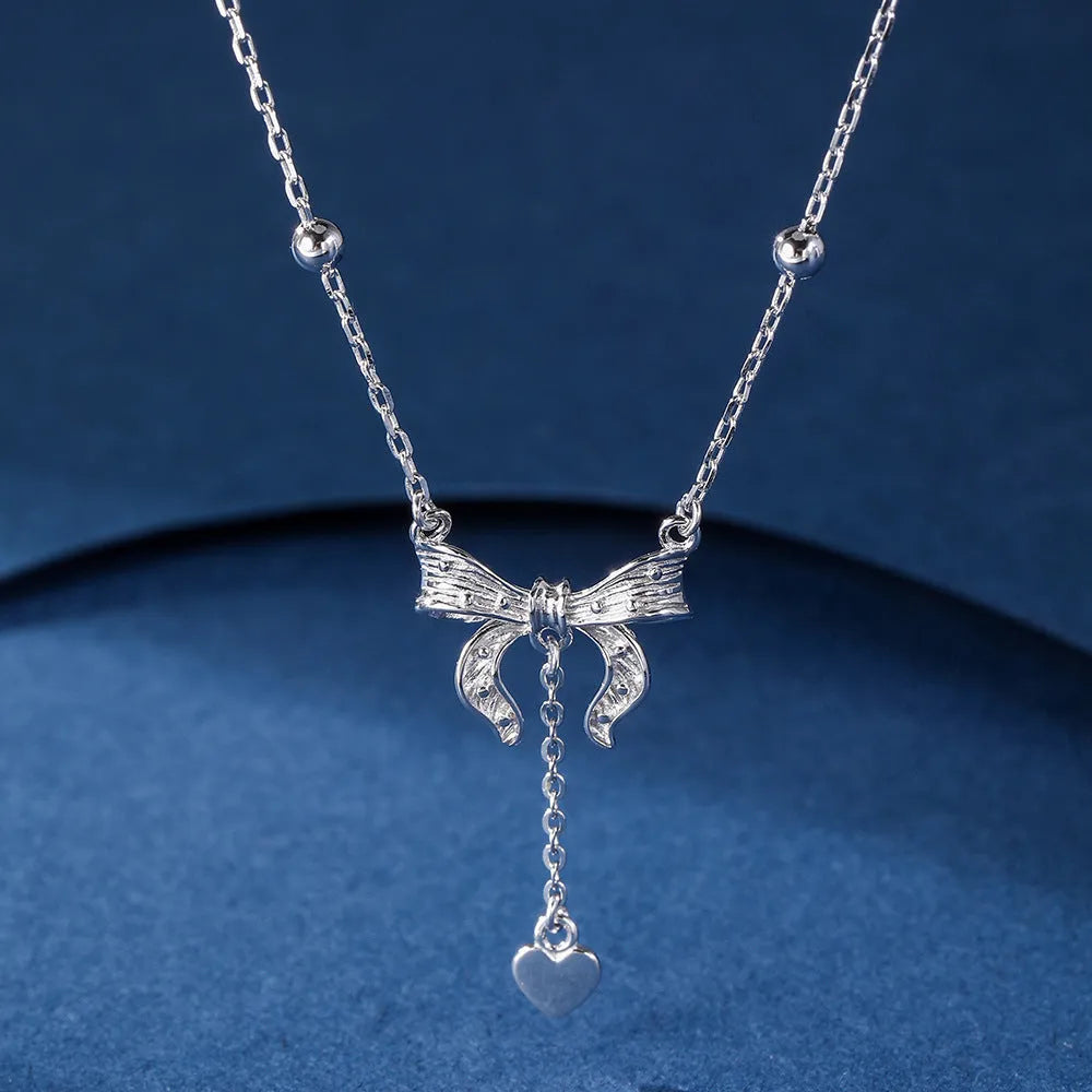 S925 silver butterfly heart pendant necklace with adjustable O-ring chain, 40-45 cm length