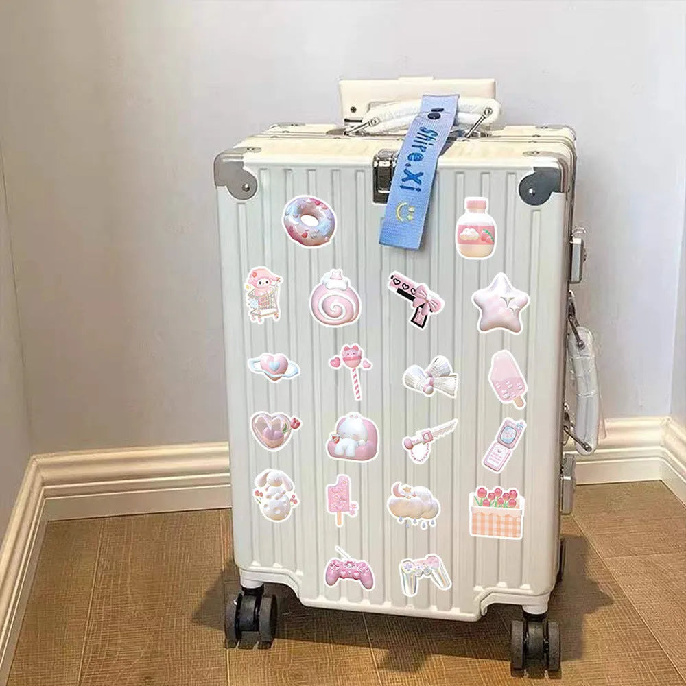 Pack of light pink 3D heart decorative stickers with a cute design, showing 63 pieces.