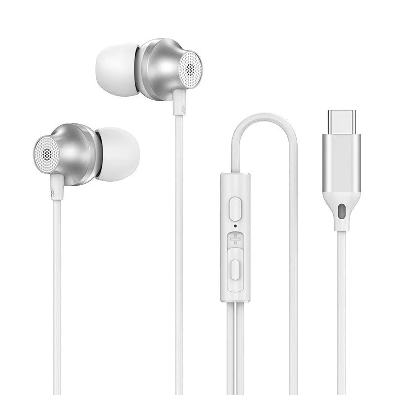 In ear wired subwoofer metal earphones with 3.5mm plug and microphone, black and white options