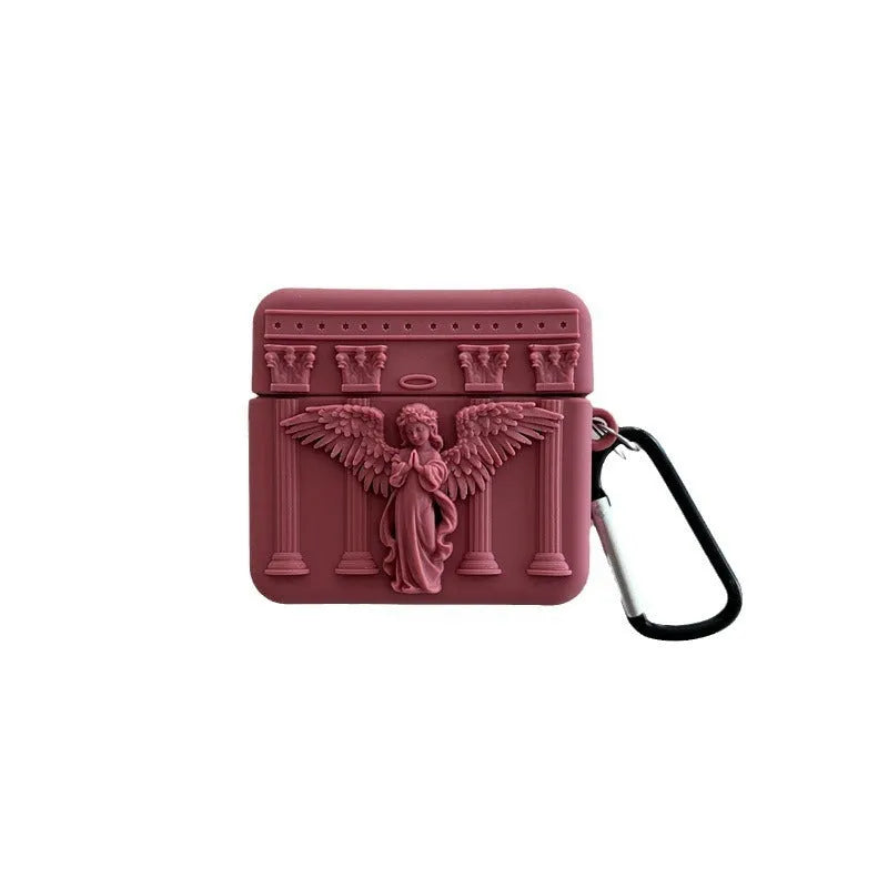 Silicone protective sleeve with 3D angel design for Apple AirPods charging case, grey colour