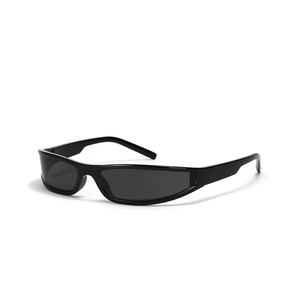 Future style narrow frame sunglasses with unisex design showing four colour variations