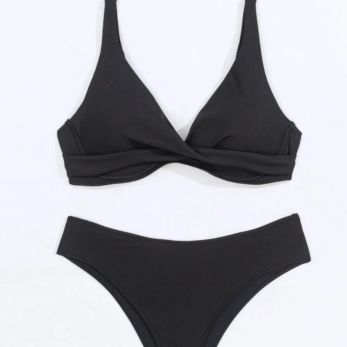 Women's rib fabric bikini set in black, green, blue colours with briefs style