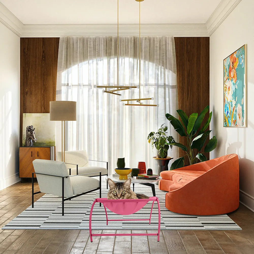 Naivedream Summer Mesh Cat Hammock Bed in black, a breathable cloth cat bed with mesh fabric for airflow