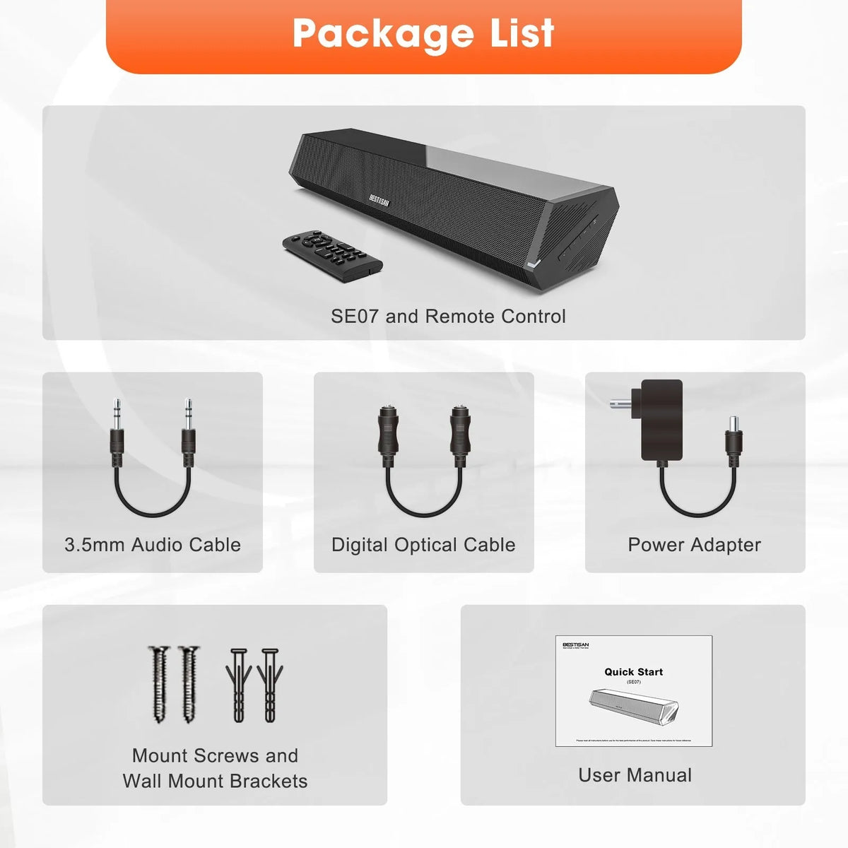 Black 40W wall soundbar with remote control, 420mm wide, HDMI and optical inputs for home TV audio