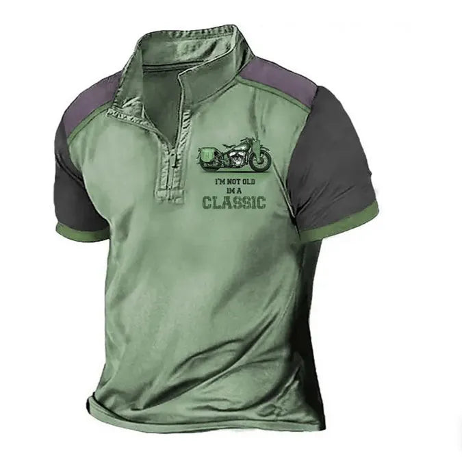 Men's solid colour golf polo shirt with 3D digital print and short sleeves.