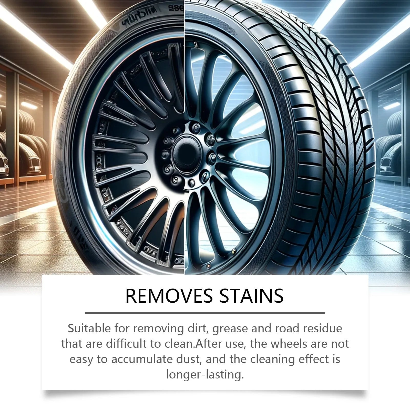 Car wheel cleaner 120ml bottle with sponge and square towel for removing rust and stains from steel rings and alloy rims
