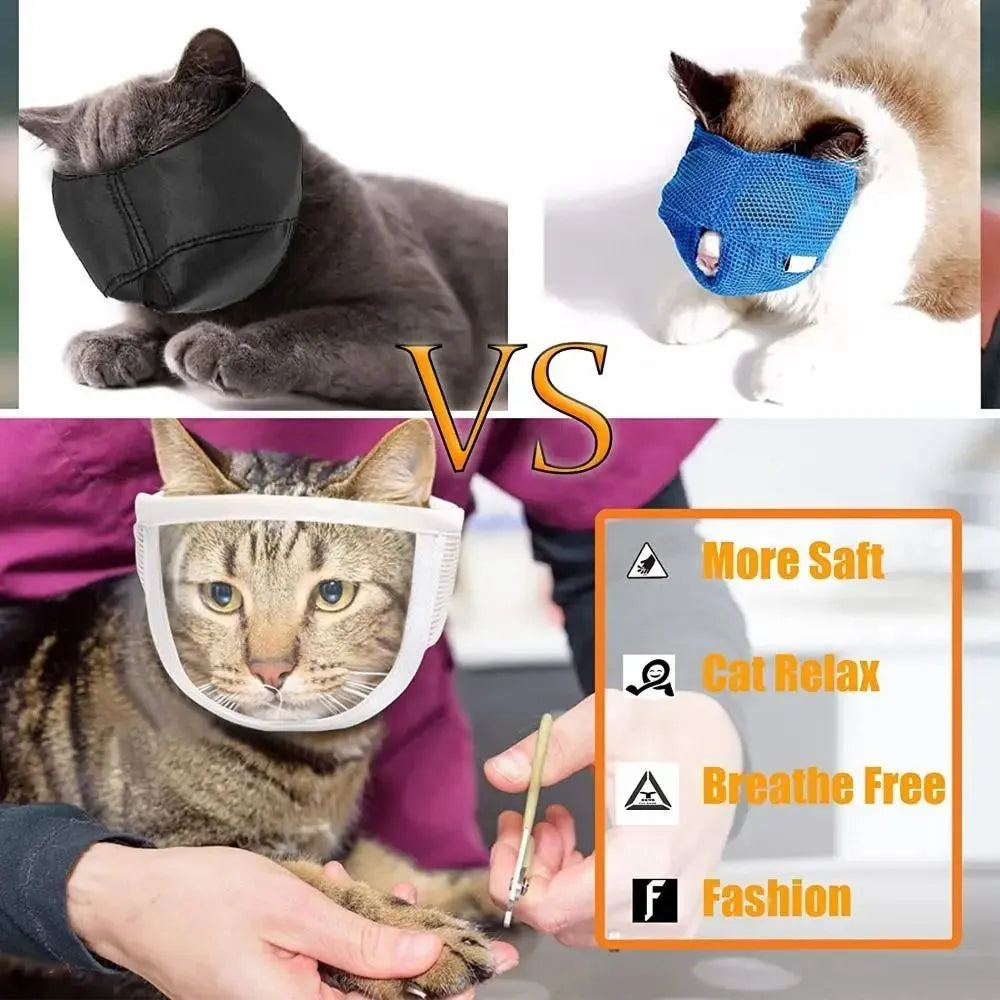 Clear cotton and PVC cat anti-bite muzzle for grooming with size options S and M