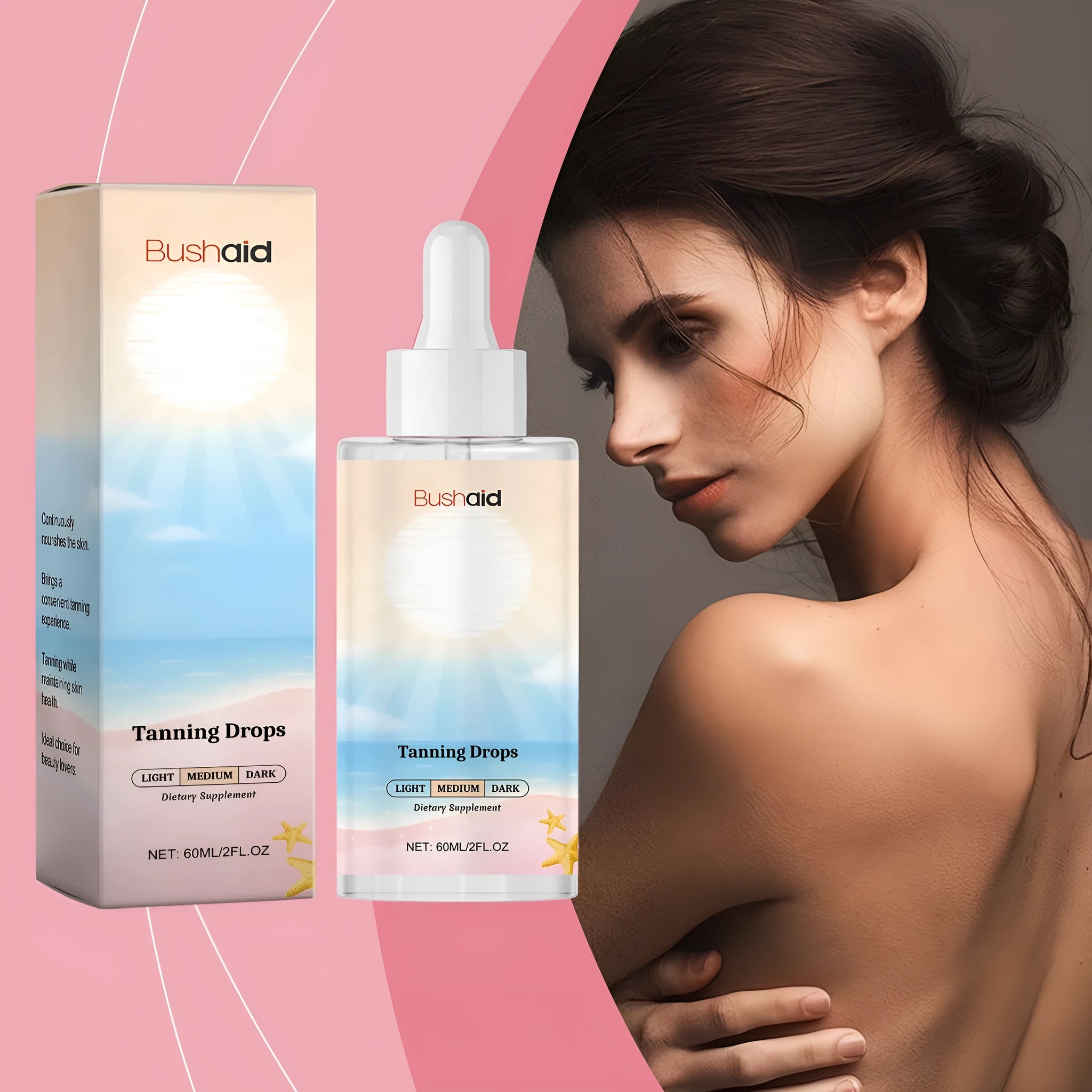 No Sunlight Tanning Drops 60ml bottle for body tanning without UV exposure