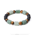 Rectangular amethyst and volcanic stone bead bracelet in geometric shape on a background.