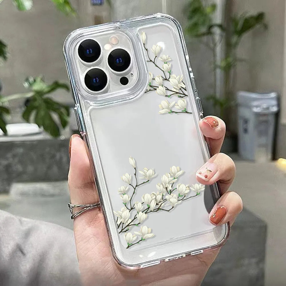 Transparent silicone phone case with carved antique tulip flower pattern for Apple iPhone