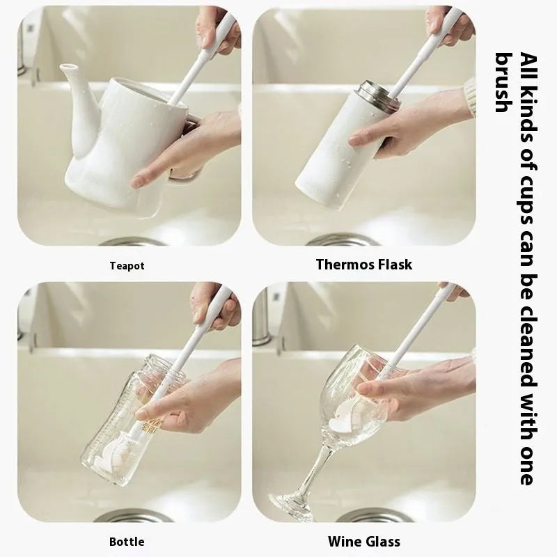Long handle cup brush with plastic bristles, designed for cleaning cups and bottles