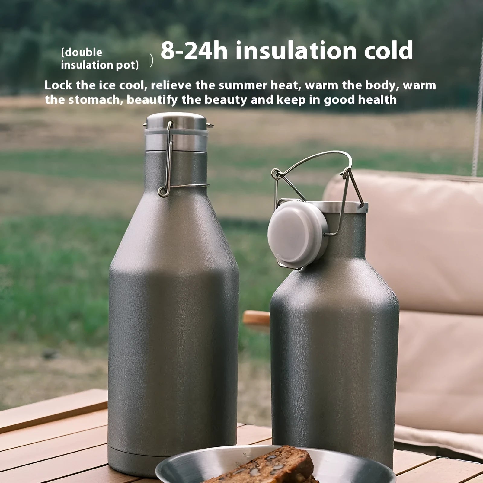Large capacity stainless steel thermal pot with optional double-layer insulation for outdoor hydration
