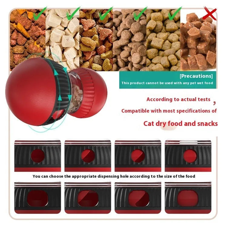 Plastic rotating cat toy with sound and food dropping ball measuring 155mm