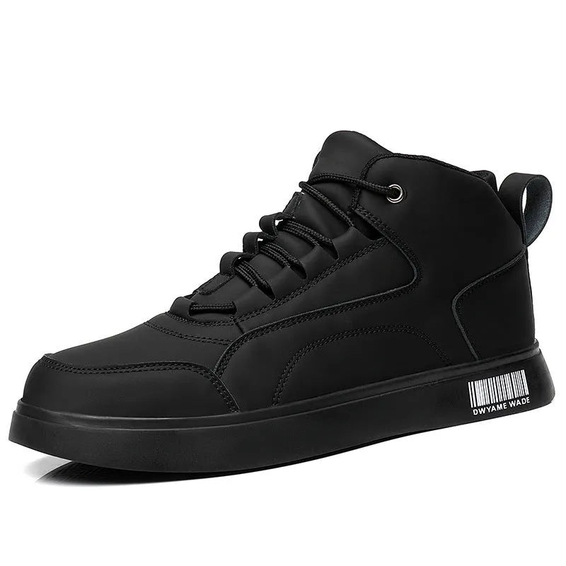 Men's white mid-top casual shoes with rubber soles and front lace-up design