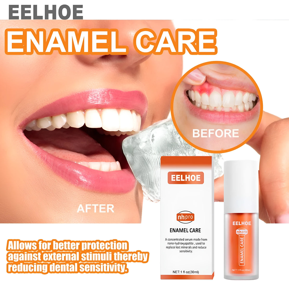 30ml fluoride-free oral cleaning care liquid for whitening teeth, compact 12.5cm x 3.4cm x 3.4cm