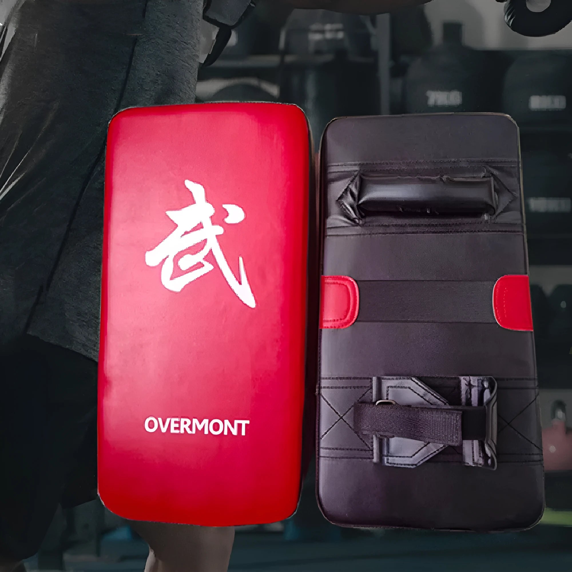 Red martial arts boxing kick target pad with hand-sewn seams for training
