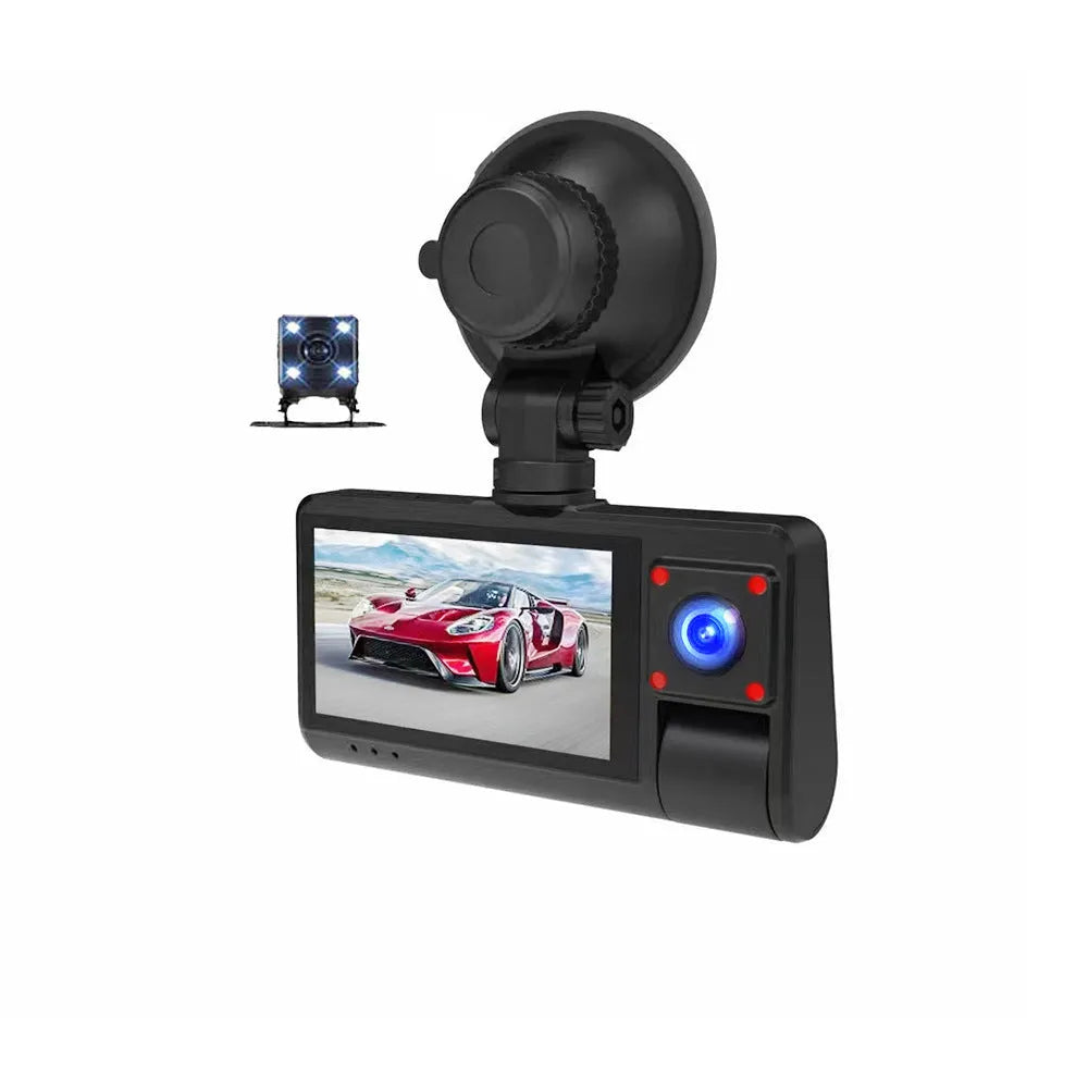 Black G50 dashboard camera with 3-inch screen and wide-angle lens for car windshield mounting