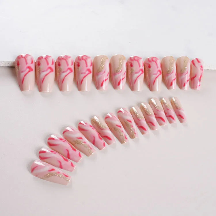 One Second Wearable Manicure press-on nails in blush colour with rose, tulip, and leopard print patterns, medium length
