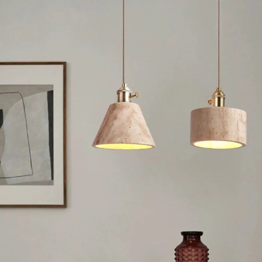 Modern cream-yellow huangdongshi stone chandelier, LED suspension ceiling light for study or restaurant.