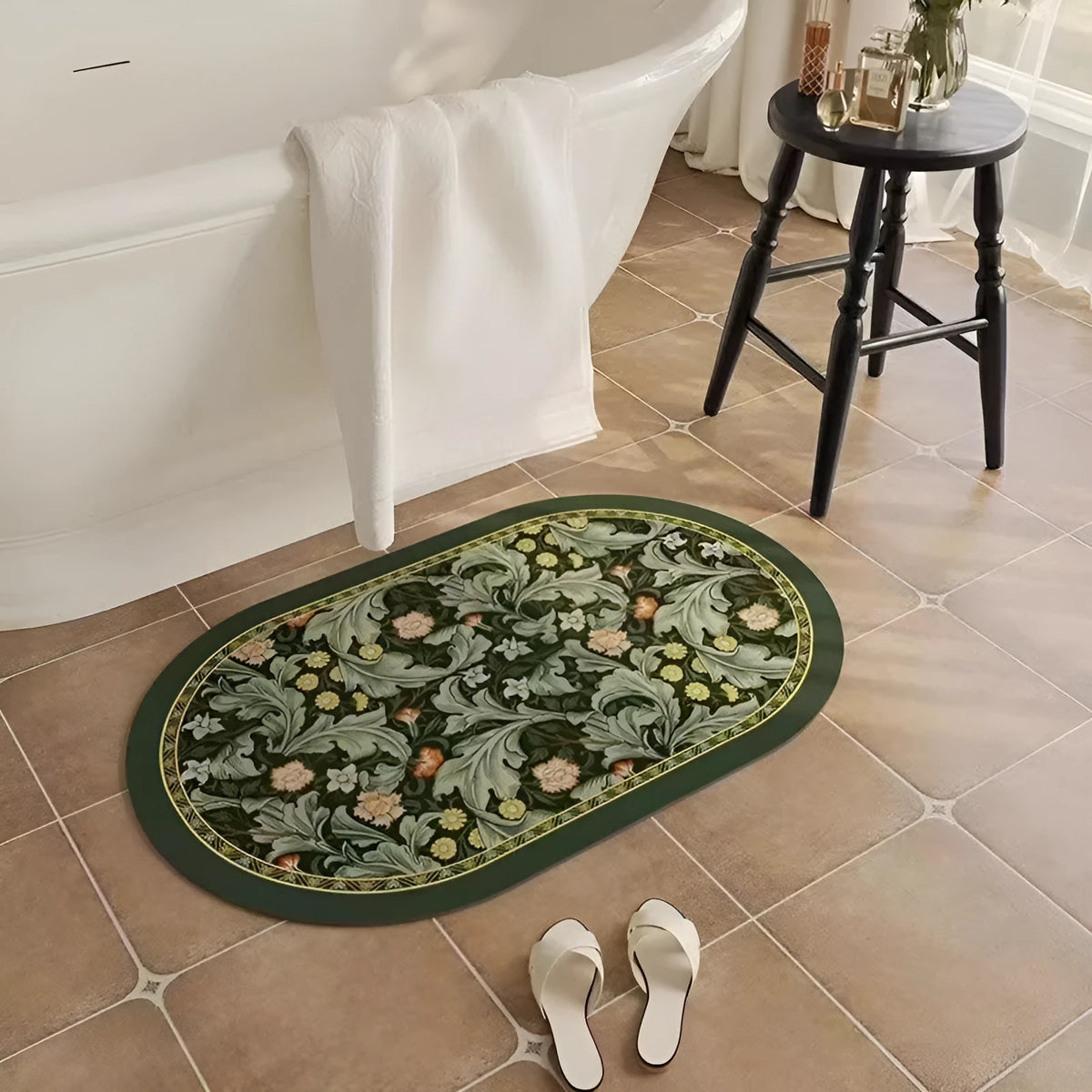 Non-slip quick-drying diatom oil floor mat, square printed bathroom mat in multiple sizes and designs