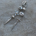 Geometric XINGX pendant earrings in antique silver finish with long drop design