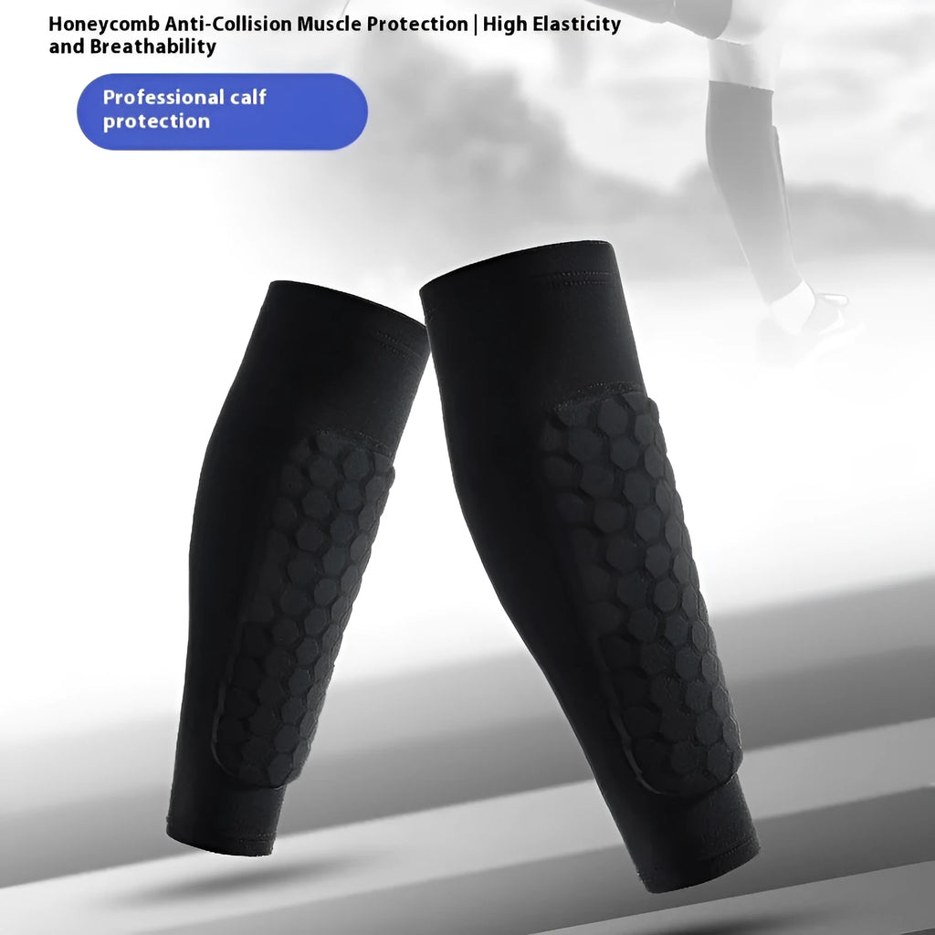 Outdoor sports honeycomb anti-collision leg protector in polyester fibre, available in five colours and sizes M L XL