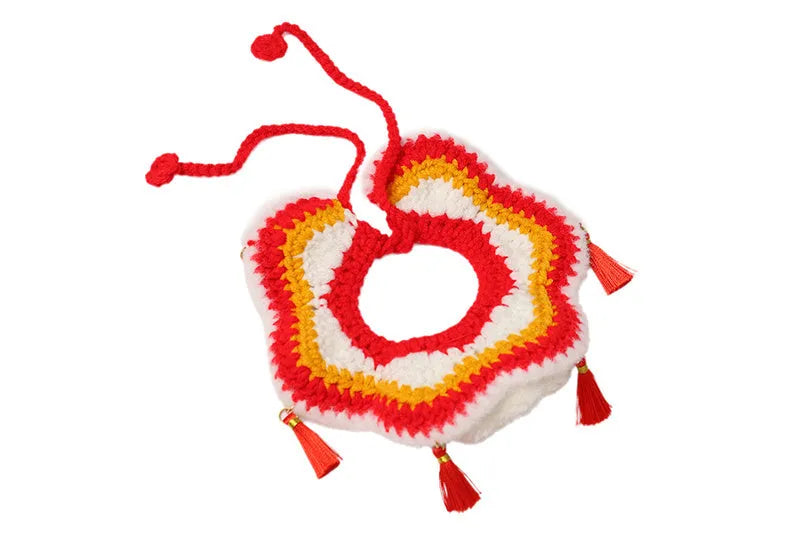 Red New Year pet scarf collar for cats and dogs in Lion Dance Blessing, Nian Beast, Peace and joy, and Red lion styles, sizes S and M.