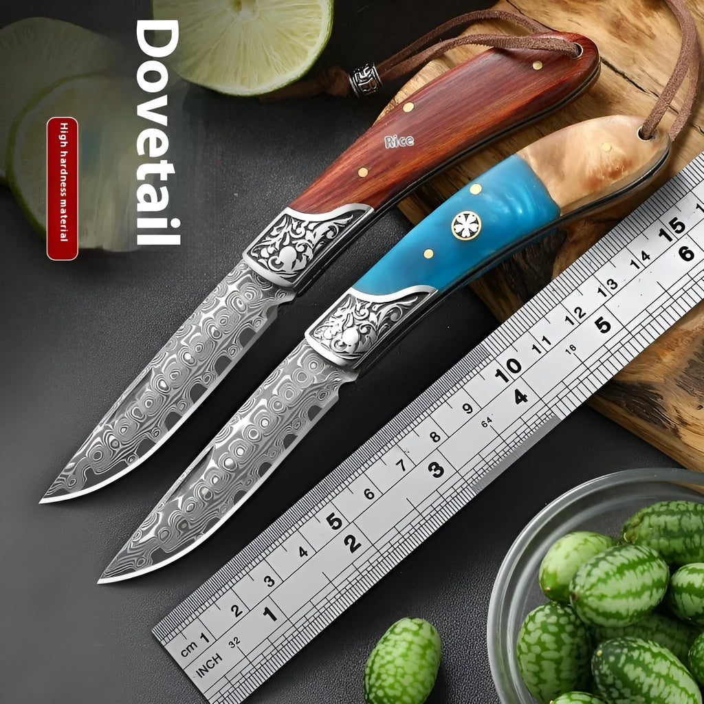 VG10 stainless steel folding pocket knife in Blue Ocean and Red Forest colours