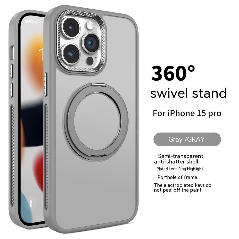 Frosted silicone iPhone case with rotating bracket in deep sea blue colour