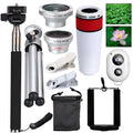 3-in-1 phone lens kit with 8x or 12x telephoto, universal clip, Bluetooth self-timer, cloth bag and lens wiping cloth