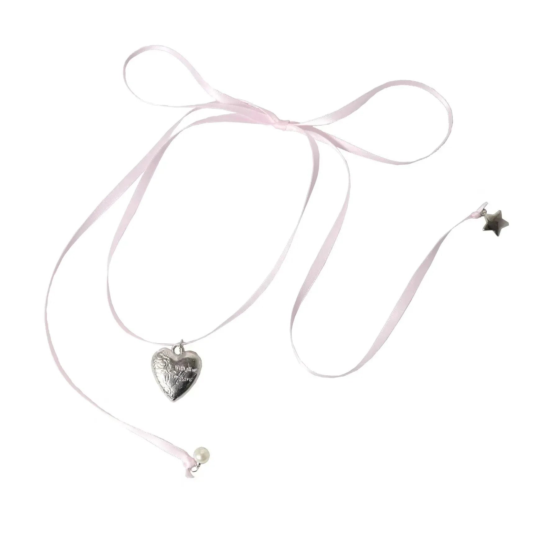 Women's ribbon design love pendant fashion necklace clavicle chain in alloy with electroplated finish