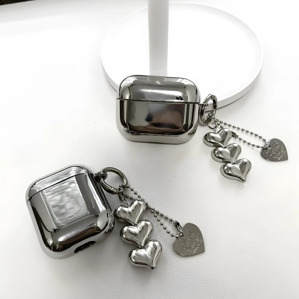 Electroplated solid colour heart pendant headphone case with chain for iPhone models