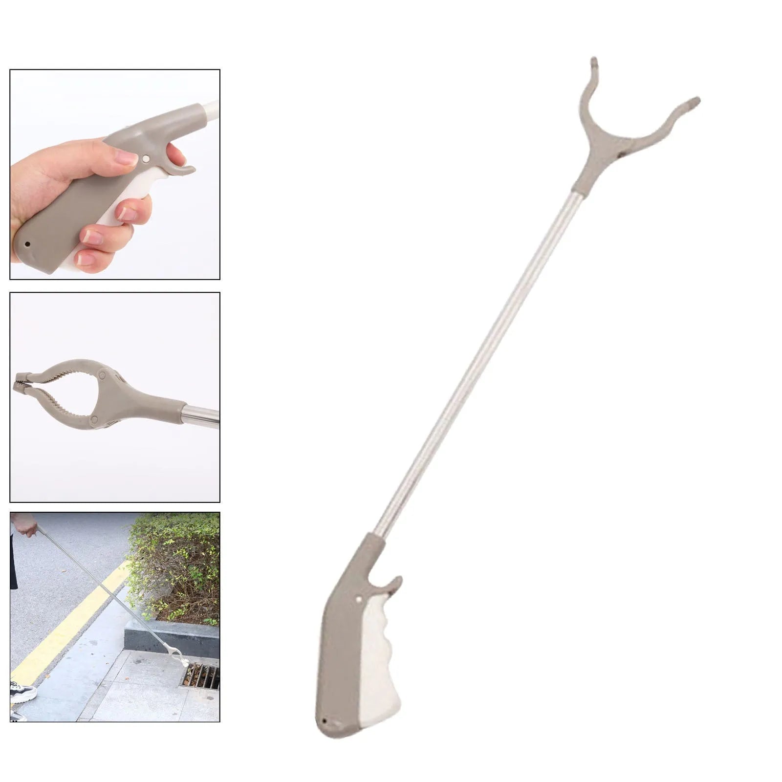 40cm stainless steel garbage picker with push-type handle for one-handed operation