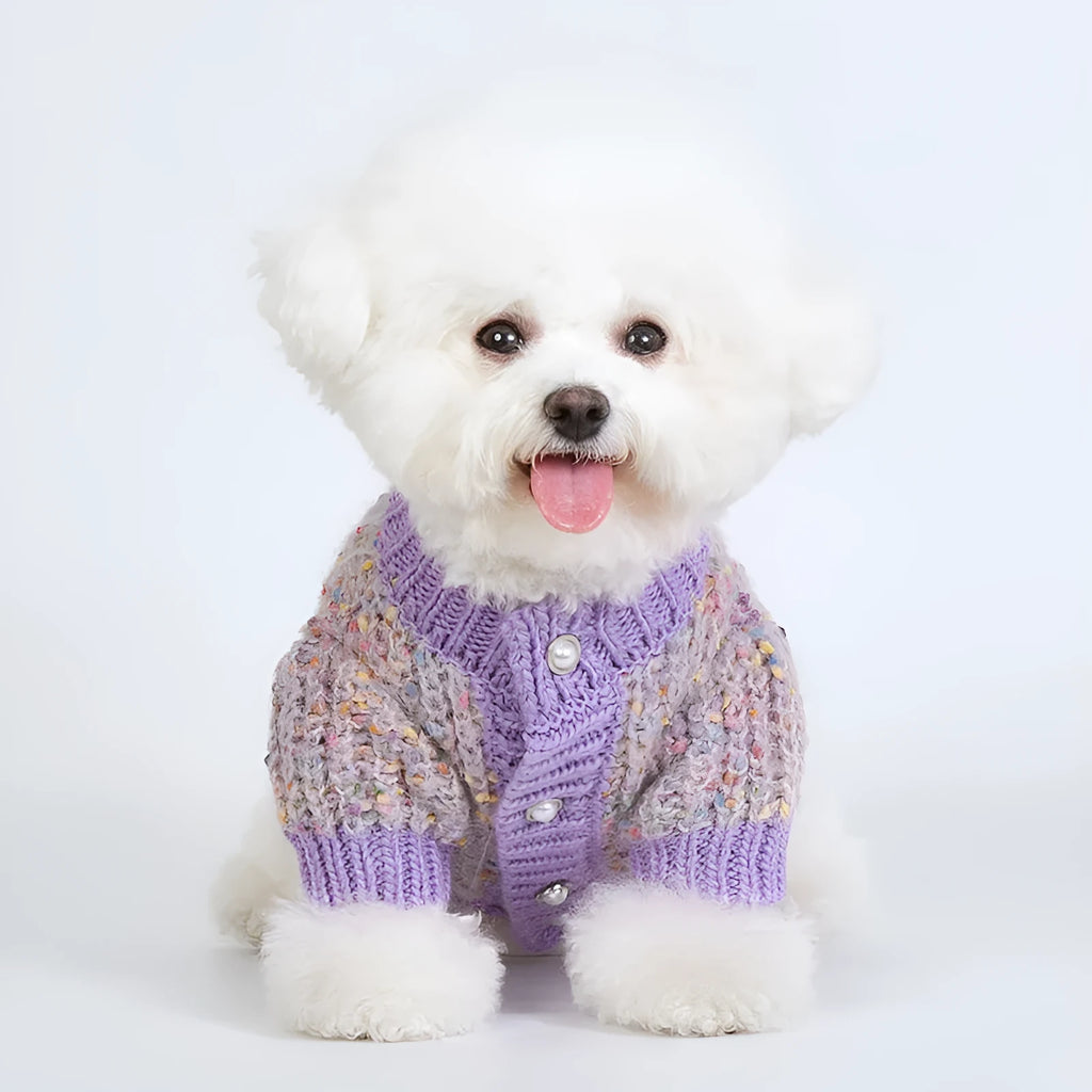 Purple polyester dog cardigan sweater for extra-large pets in XL and XXL sizes