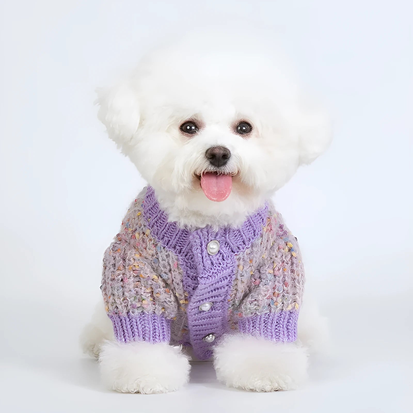Purple polyester dog cardigan sweater for extra-large pets in XL and XXL sizes