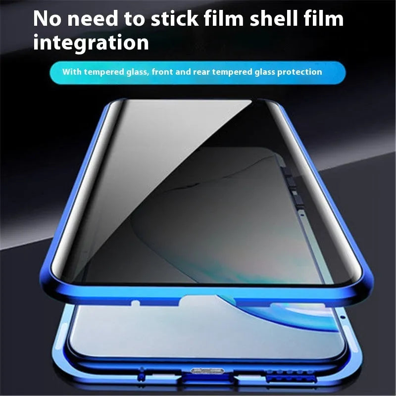 Samsung S24 Plus magnetic flip case with double-sided peep-proof glass and metal frame in black