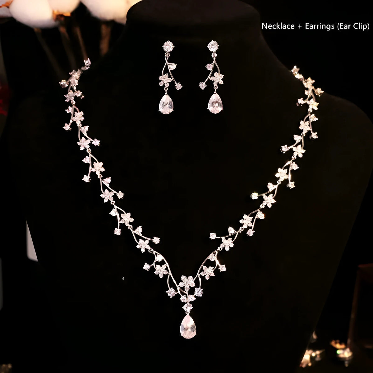 Bridal knot necklace and earrings set with heart, water drop and bell patterns, alloy pendant, silver or gold-plated chain.