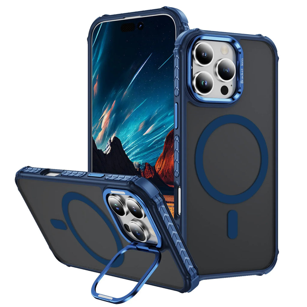 Magnetic skin-feel anti-fall phone case for iPhone 14 Pro, black, with airbag corners and slim profile